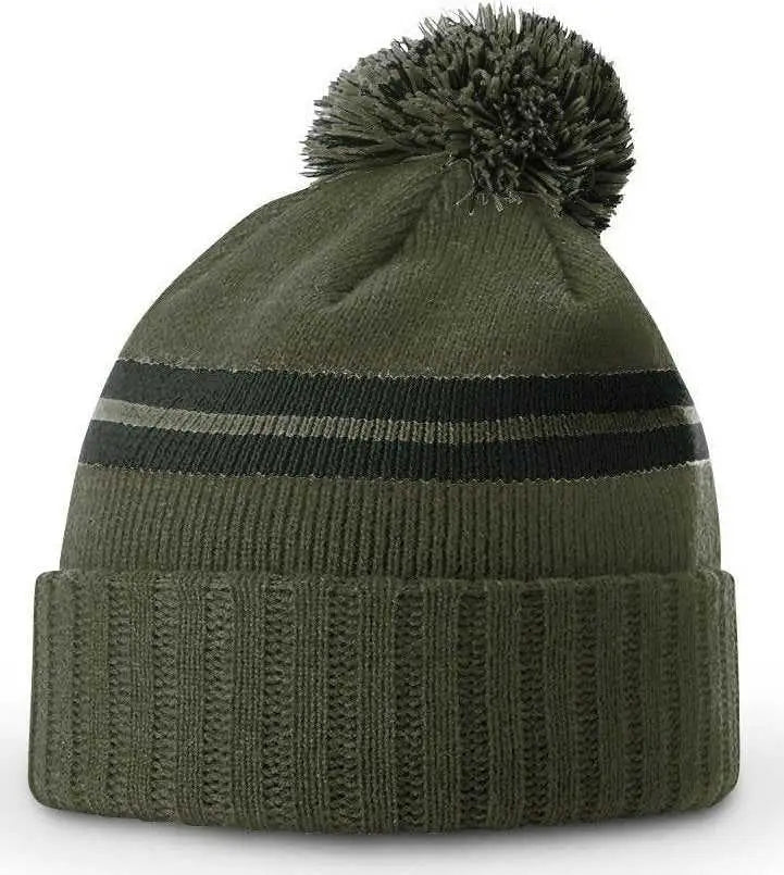 Richardson 135 Short Pom Beanies - Heather Olive - Olive / OSFM