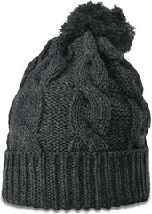 Richardson 141 Chunk Twist Knit Beanie with Cuff & Pom - Heather Charcoal - Heather Dark Gray / OSFM