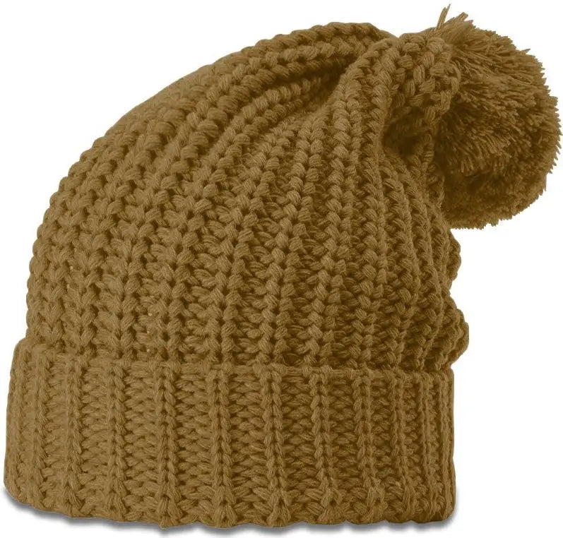 Richardson 143 Chunk Cable Beanie with Cuff & Pom - Curry - Brown / OSFM