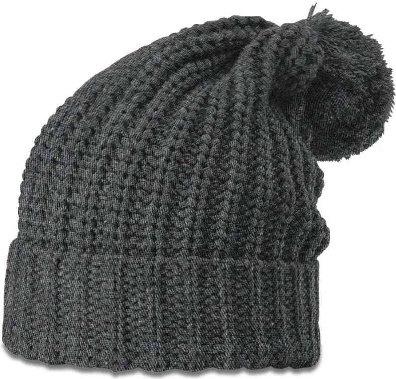Richardson 143 Chunk Cable Beanie with Cuff & Pom - Heather Charcoal - Heather Dark Gray / OSFM