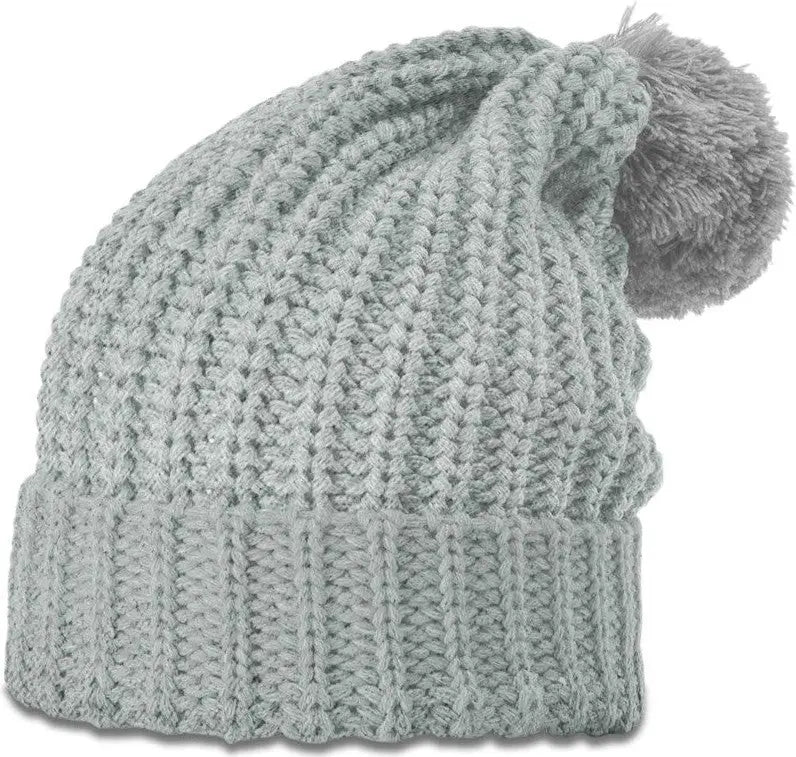 Richardson 143 Chunk Cable Beanie with Cuff & Pom - Heather Gray - Gray / OSFM
