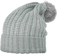Richardson 143 Chunk Cable Beanie with Cuff & Pom - Heather Gray - Gray / OSFM