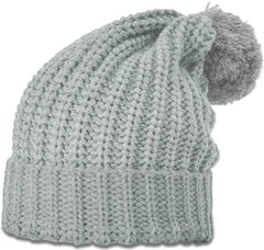 Richardson 143 Chunk Cable Beanie with Cuff & Pom - Heather Gray - Gray / OSFM