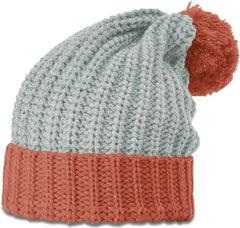 Richardson 143 Chunk Cable Beanie with Cuff & Pom - Heather Gray-Rust - Gray-Rust / OSFM