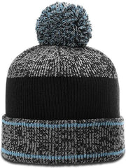 Richardson 148 Heather Beanie with Cuff & Pom - Gray Columbia Blue Black - Columbia Blue / OSFM