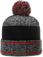 Richardson 148 Heather Beanie with Cuff & Pom - Gray Red Black - Red / OSFM