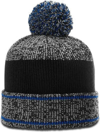 Richardson 148 Heather Beanie with Cuff & Pom - Gray Royal Black - Royal / OSFM