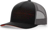 Richardson 163 Laser Cut Five Panel Trucker Cap - Black Charcoal Orange - Black Orange / OSFM