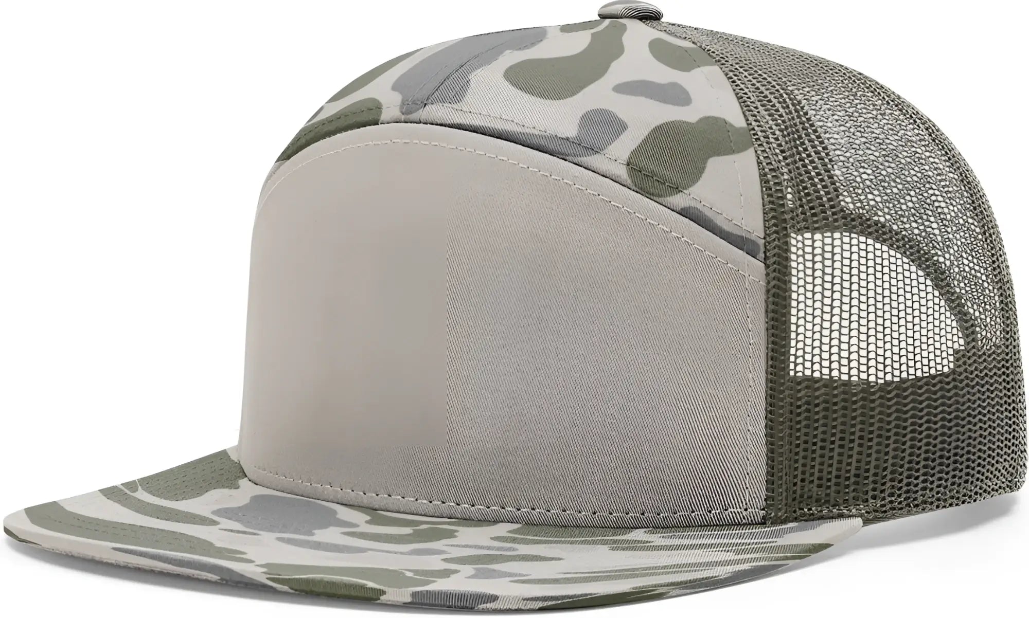 Richardson 168P Printed 7 Panel Trucker Cap - Marsh Duck Camo Brown - Duck Camo Loden / OSFM