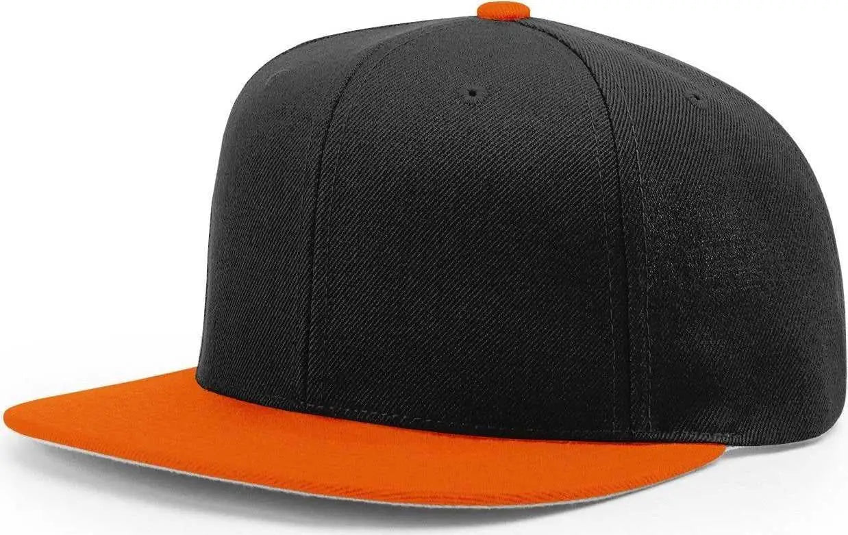 Richardson 510 Wool Flatbill Snapback Caps - Black Orange - Black Orange / OSFM