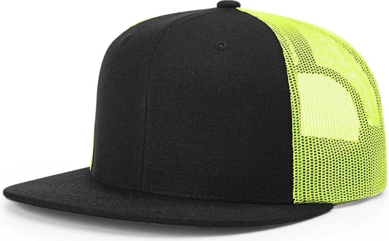 Richardson 511 Acrylic-Wool Blend Flatbill Trucker Cap - Black Neon Yellow - Black Yellow / OSFM