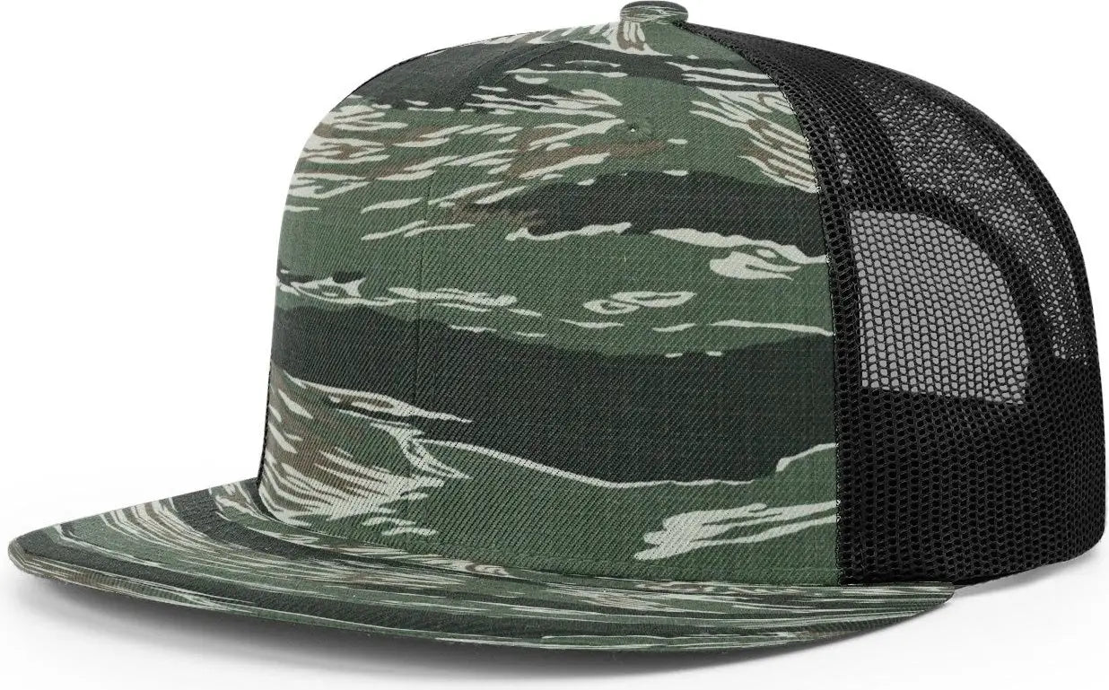 Richardson 511 Acrylic-Wool Blend Flatbill Trucker Cap - Tiger Camo Black - Tiger Camo Black / OSFM