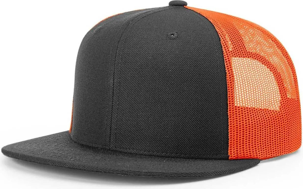 Richardson 511 Wool Blend Flat Bill Trucker Caps - Black Neon Orange - Black Orange / OSFM