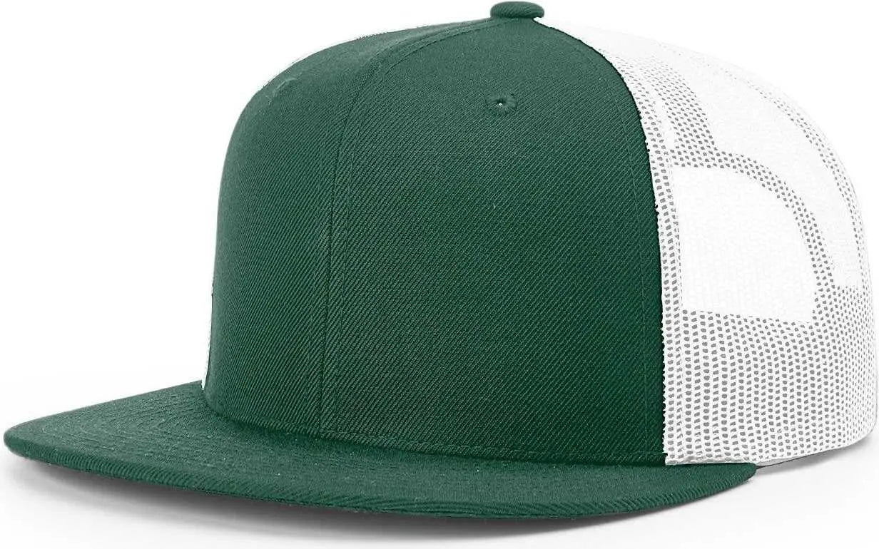 Richardson 511 Wool Blend Flat Bill Trucker Caps - Dark Green White - Forest White / One Size Fits Most