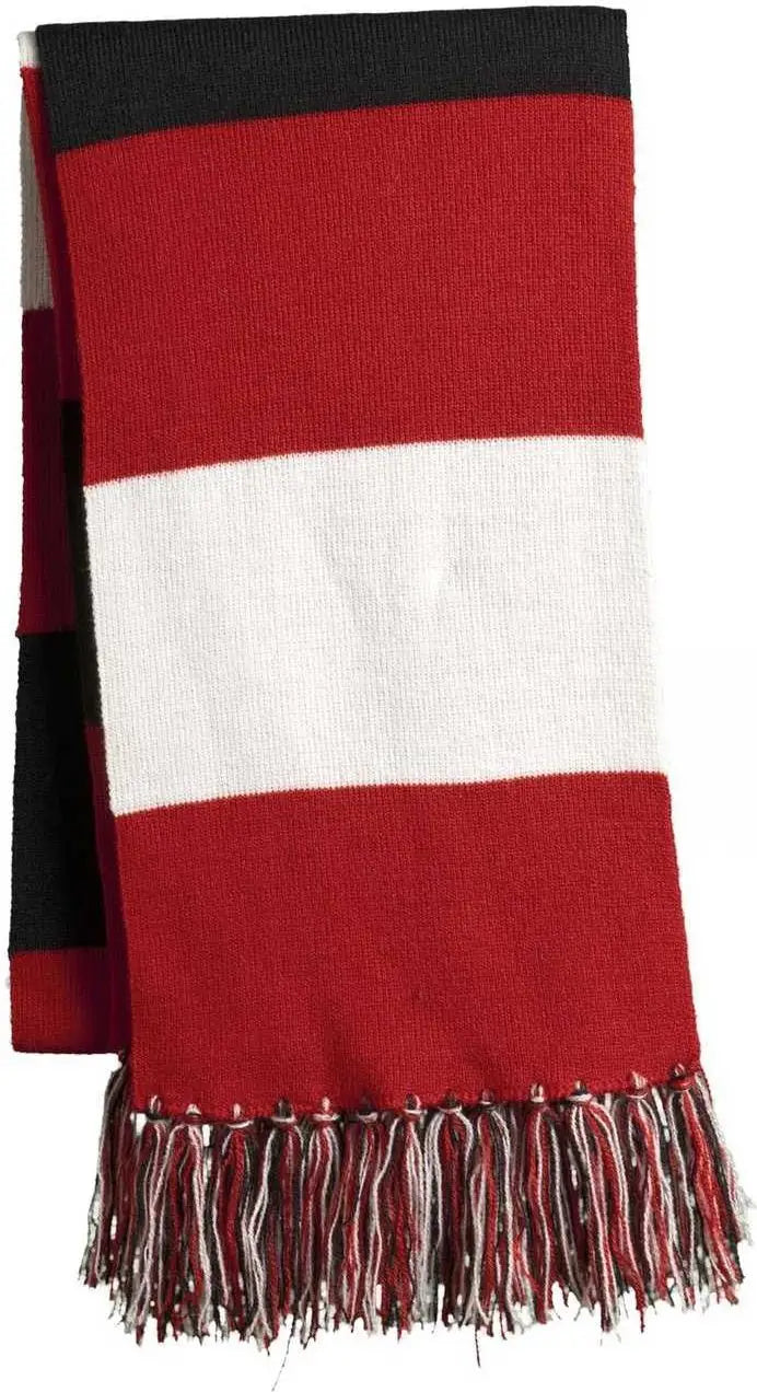 Sport-Tek STA02 Spectator Scarf - True Red White Black - Red White / One Size Fits Most