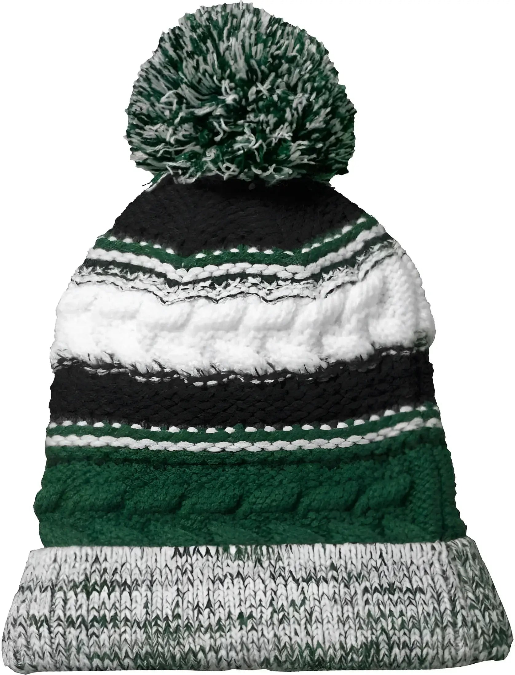 Sport-Tek STC21 Pom Pom Team Beanie - Forest Green Black White - Forest Black / One Size Fits Most