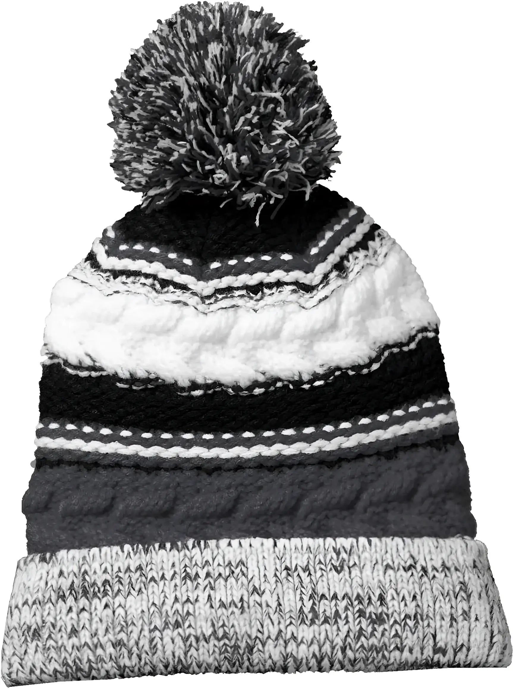 Sport-Tek STC21 Pom Pom Team Beanie - Iron Gray Black White - Dark Gray Black / One Size Fits Most