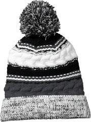 Sport-Tek STC21 Pom Pom Team Beanie - Iron Gray Black White - Dark Gray Black / One Size Fits Most