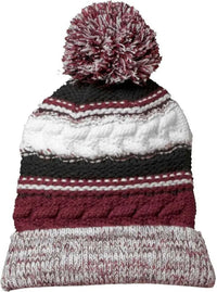 Sport-Tek STC21 Pom Pom Team Beanie - Maroon Black White - Maroon Black / One Size Fits Most