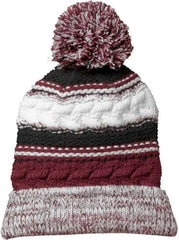 Sport-Tek STC21 Pom Pom Team Beanie - Maroon Black White - Maroon Black / One Size Fits Most