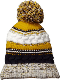 Sport-Tek STC21 Pom Pom Team Beanie - True Navy Gold White - Navy Gold / One Size Fits Most