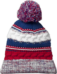 Sport-Tek STC21 Pom Pom Team Beanie - True Red True Royal White - Muti-Color / One Size Fits Most