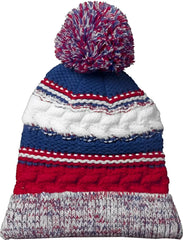 Sport-Tek STC21 Pom Pom Team Beanie - True Red True Royal White - Muti-Color / One Size Fits Most