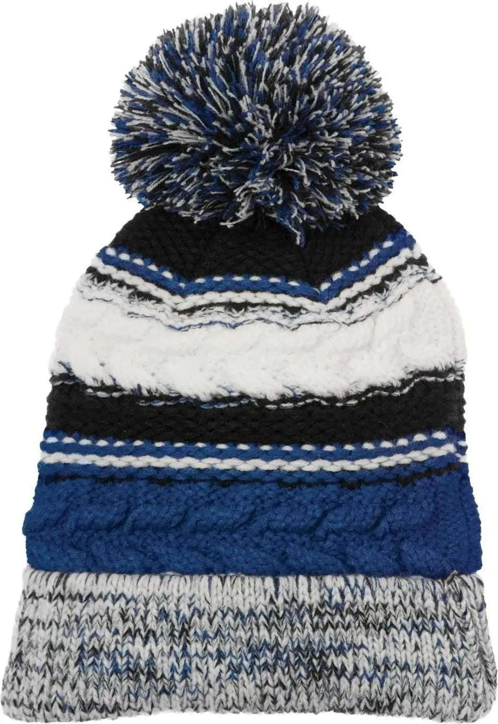 Sport-Tek STC21 Pom Pom Team Beanie - True Royal Black White - Royal Black / One Size Fits Most