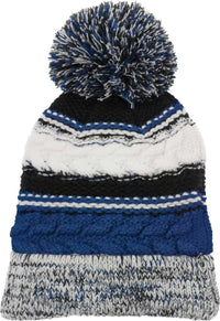Sport-Tek STC21 Pom Pom Team Beanie - True Royal Black White - Royal Black / One Size Fits Most