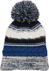 Sport-Tek STC21 Pom Pom Team Beanie - True Royal Black White - Royal Black / One Size Fits Most