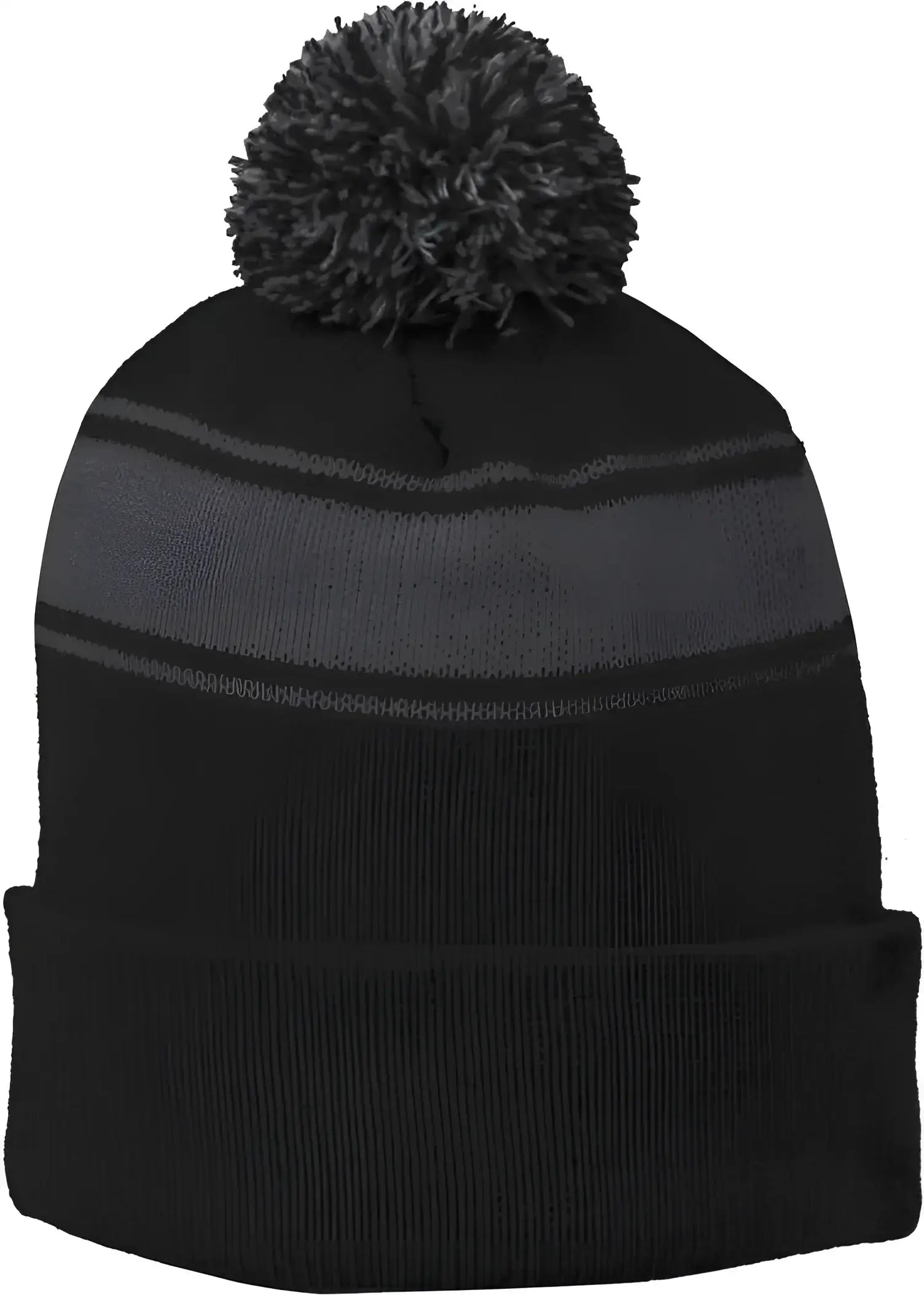 Sport-Tek STC28 Stripe Pom Pom Beanie - Black Iron Gray - Black Dark Gray / One Size Fits Most