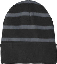 Sport-Tek STC31 Striped Beanie with Solid Band - Black Iron Gray - Black Dark Gray / One Size Fits Most