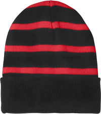 Sport-Tek STC31 Striped Beanie with Solid Band - Black True Red - Black Red / One Size Fits Most