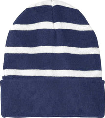 Sport-Tek STC31 Striped Beanie with Solid Band - True Navy White - Navy White / One Size Fits Most