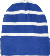 Sport-Tek STC31 Striped Beanie with Solid Band - True Royal White - Royal White / One Size Fits Most