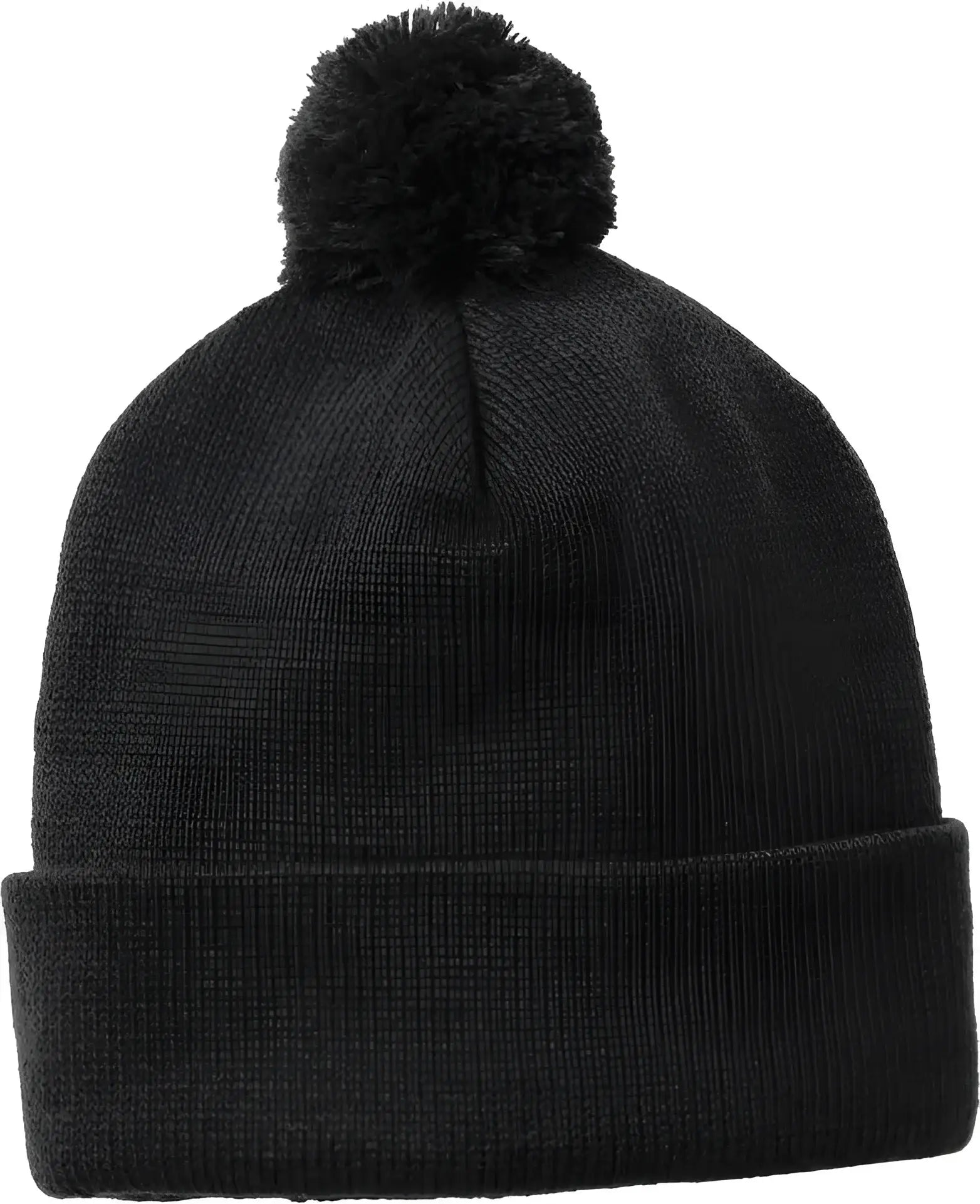 Sport-Tek STC37 Solid Pom Pom Beanie - Black - Black / One Size Fits Most