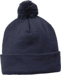 Sport-Tek STC37 Solid Pom Pom Beanie - True Navy - Navy / One Size Fits Most