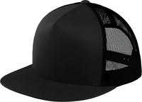 Sport-Tek STC38 Yupoong 5-Panel Classic Trucker Mesh Back Cap - Black Black - Black / One Size Fits Most