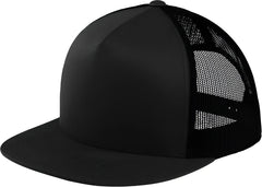 Sport-Tek STC38 Yupoong 5-Panel Classic Trucker Mesh Back Cap - Black Black - Black / One Size Fits Most