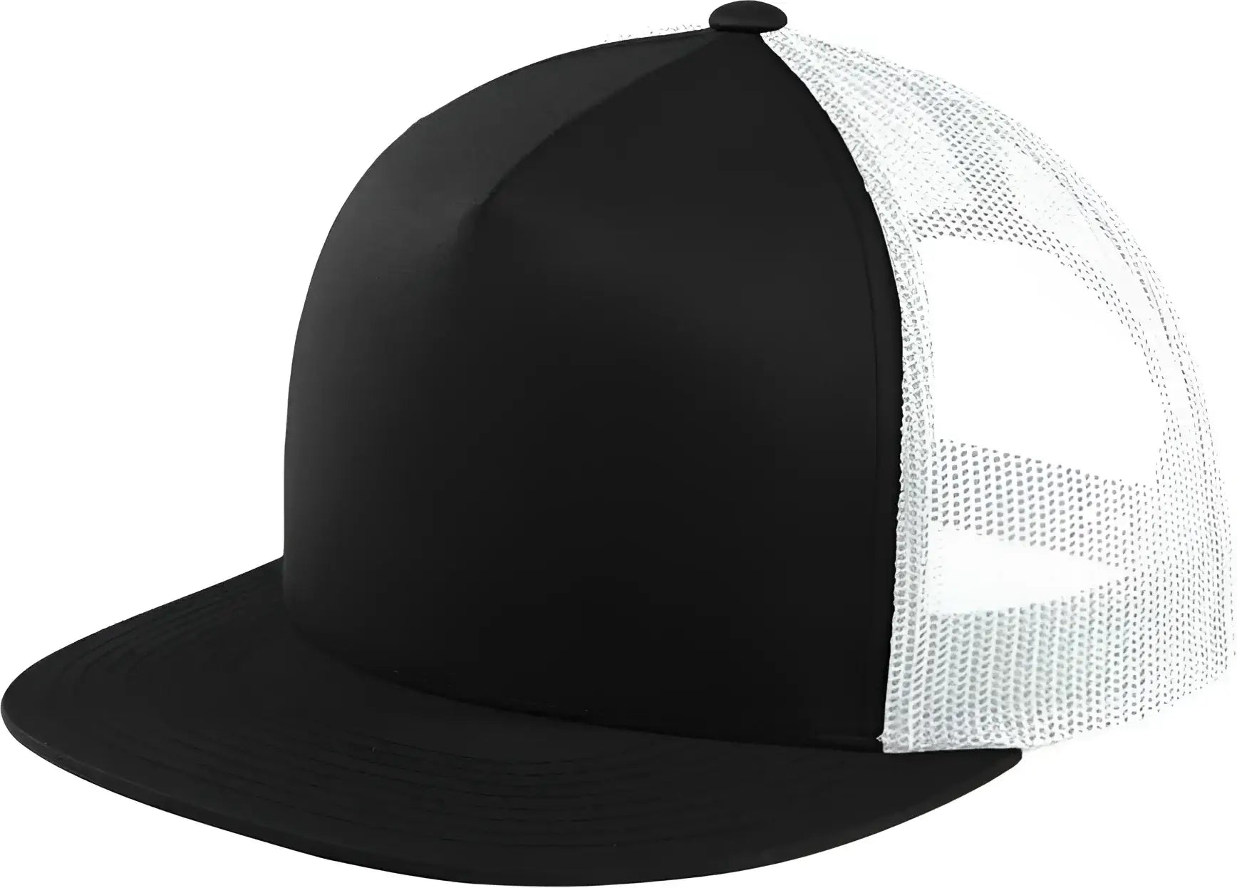 Sport-Tek STC38 Yupoong 5-Panel Classic Trucker Mesh Back Cap - Black White - Black White / One Size Fits Most