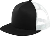 Sport-Tek STC38 Yupoong 5-Panel Classic Trucker Mesh Back Cap - Black White - Black White / One Size Fits Most