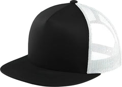 Sport-Tek STC38 Yupoong 5-Panel Classic Trucker Mesh Back Cap - Black White - Black White / One Size Fits Most