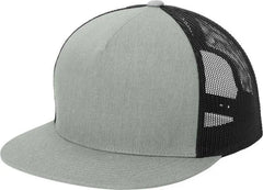 Sport-Tek STC38 Yupoong 5-Panel Classic Trucker Mesh Back Cap - Heather Grey/ Black - Heather Grey/ Black / OSFA