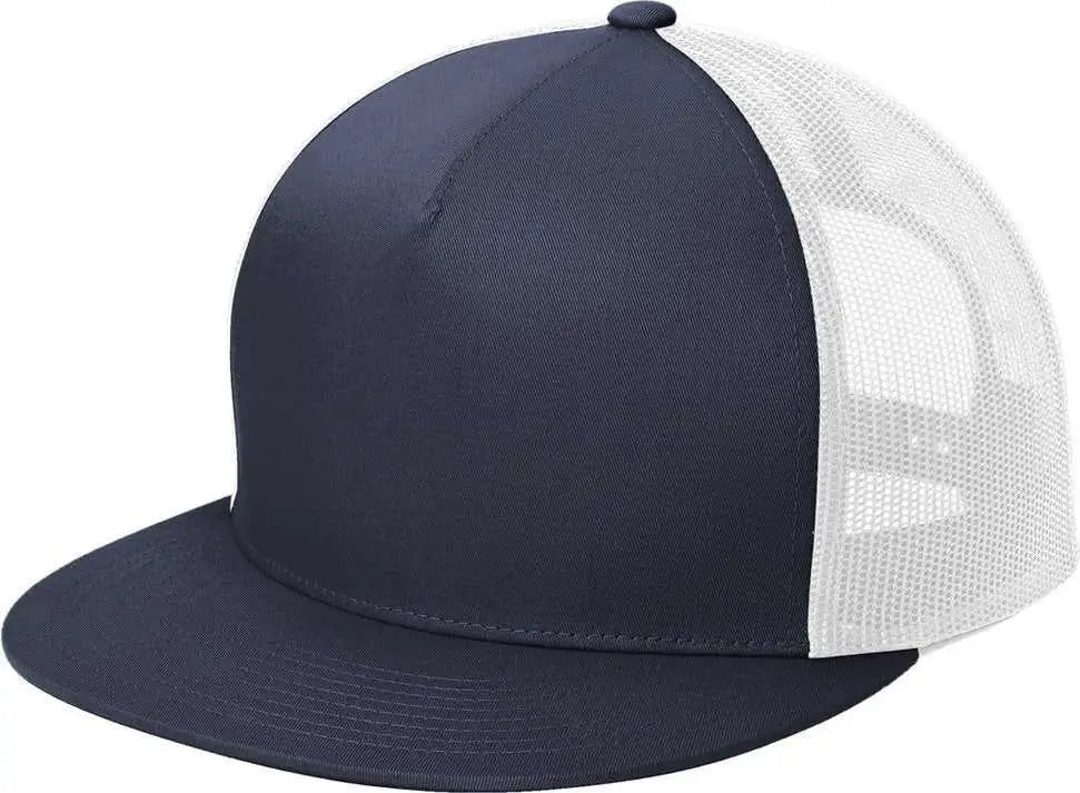 Sport-Tek STC38 Yupoong 5-Panel Classic Trucker Mesh Back Cap - True Navy/ White - True Navy/ White / OSFA