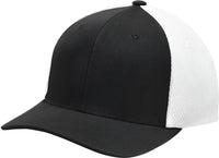 Sport-Tek STC40 Flexfit Air Mesh Back Cap - Black White - Black White / 6 3/4’’ - 7 1/4’’