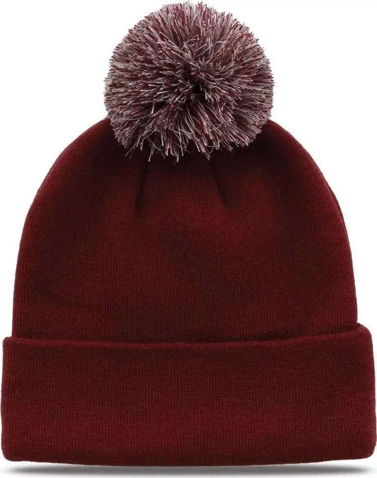 The Game GB461 Roll Up Beanie with Pom - Cardinal - Cardinal / One Size Fits Most