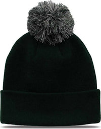 The Game GB461 Roll Up Beanie with Pom - Dark Green - Forest / One Size Fits Most