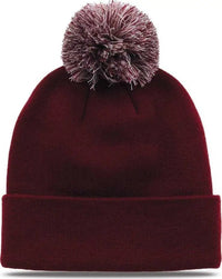 The Game GB461 Roll Up Beanie with Pom - Maroon - Maroon / One Size Fits Most