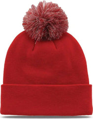 The Game GB461 Roll Up Beanie with Pom - Red - Red / One Size Fits Most