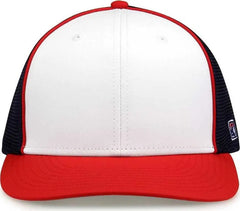 The Game GB483P On-Field GameChanger with Piping & Diamond Mesh Cap - White Red Navy